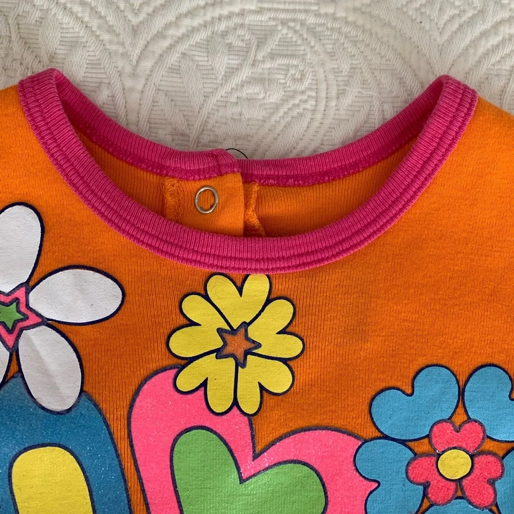 Children's Place Shirt Girls Size 24M Orange Pink Short Sleeves Hearts Floral